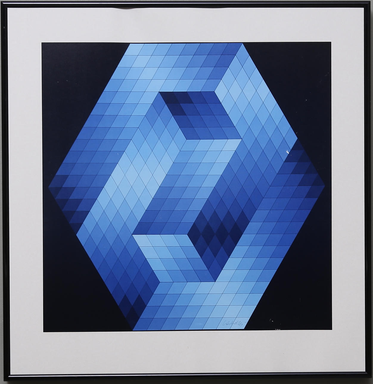 AFFISCH, Victor Vasarely, geometrisk komposition i blått.