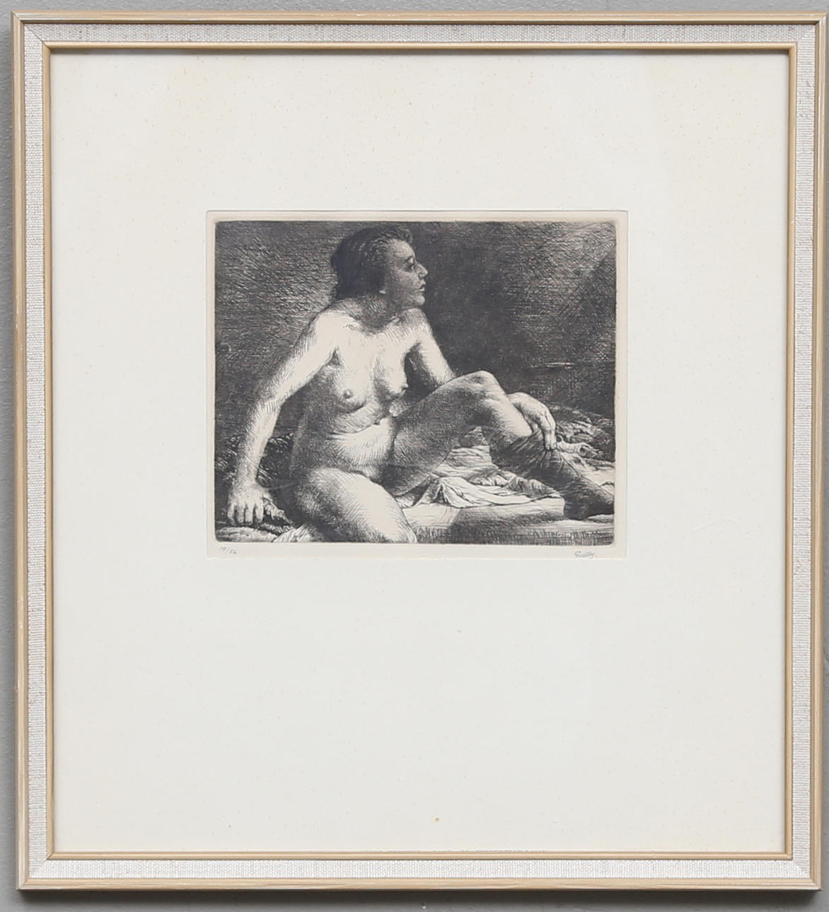 FOLKE GULLBY(1912-1982). "A letto". Etsning, 1967, signerad och numrerad 19/56.