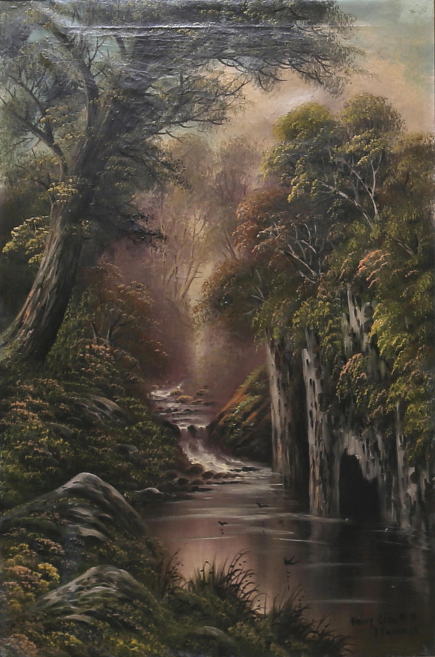 OIDENTIFIERAD KONSTNÄR. Olja på duk, signerad Fairy Glen NW J Fairbank.