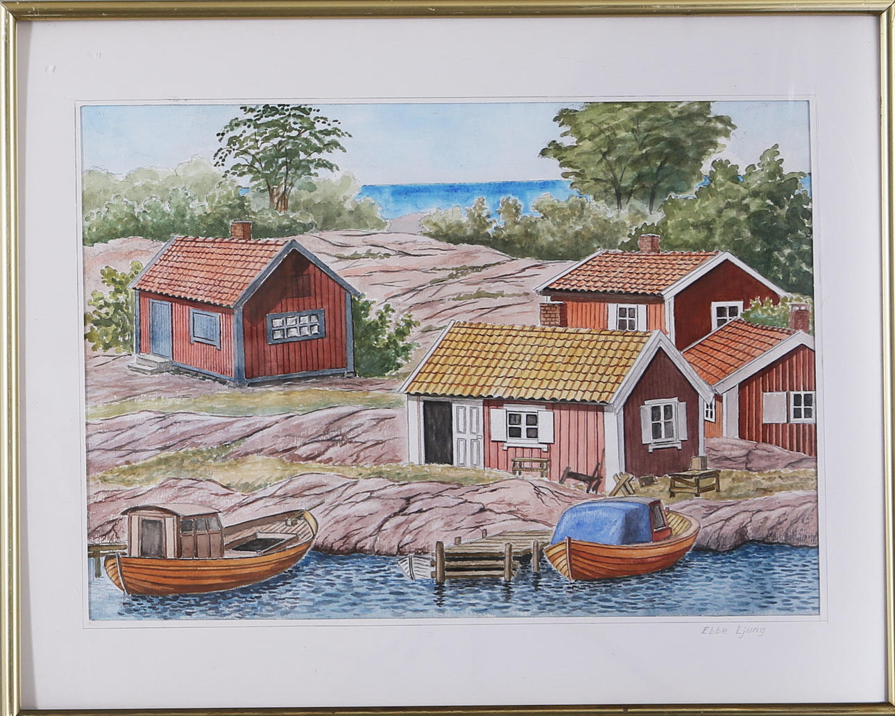 OIDENTIFIERAD KONSTNÄR. Skärgårdsmotiv, akvarell, signerad Ebbe Ljung.