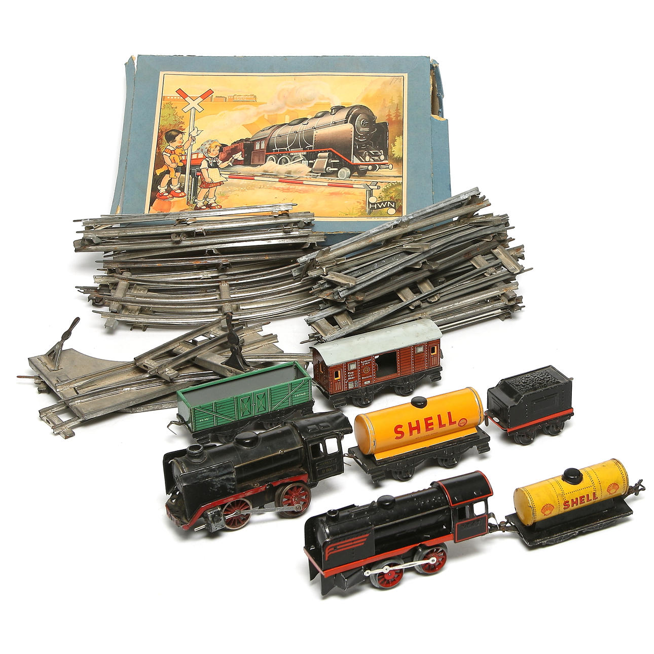 MÄRKLIN, lok, vagnar och räls, skala O. 1930-tal.
