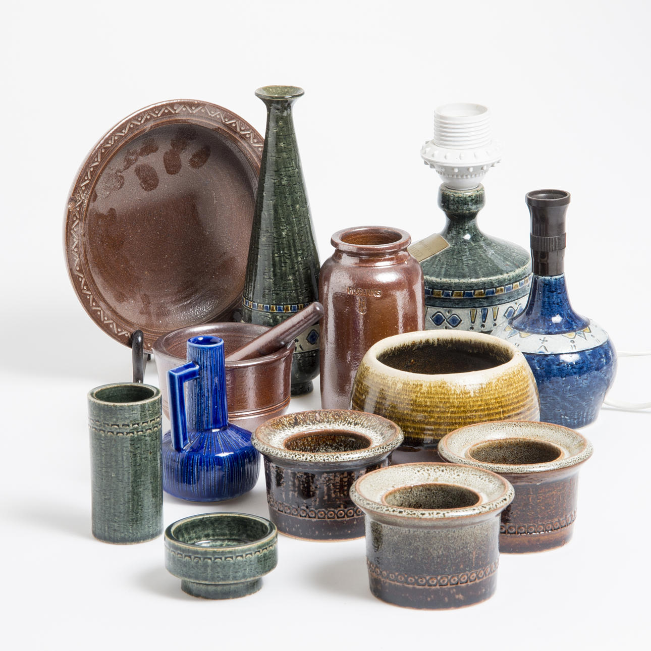 VASER, LAMPOR MM, 13 delar, keramik, Yngve Blixt, Höganäs.