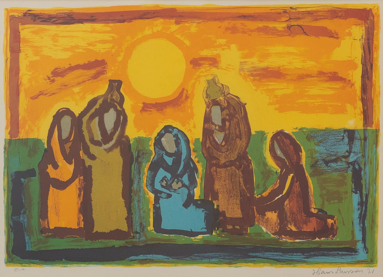 HANS LARSSON. Maria och barnet, lithograph no. EA, signed and dated -71.