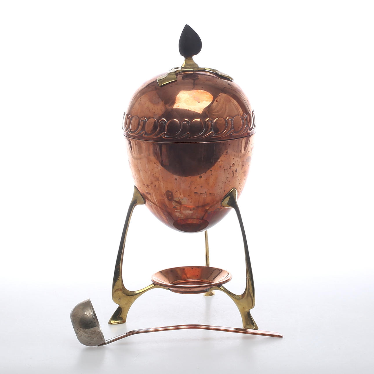 GLÖGGVÄRMARE med slev, jugend, koppar samt mässing, Carl Deffner.