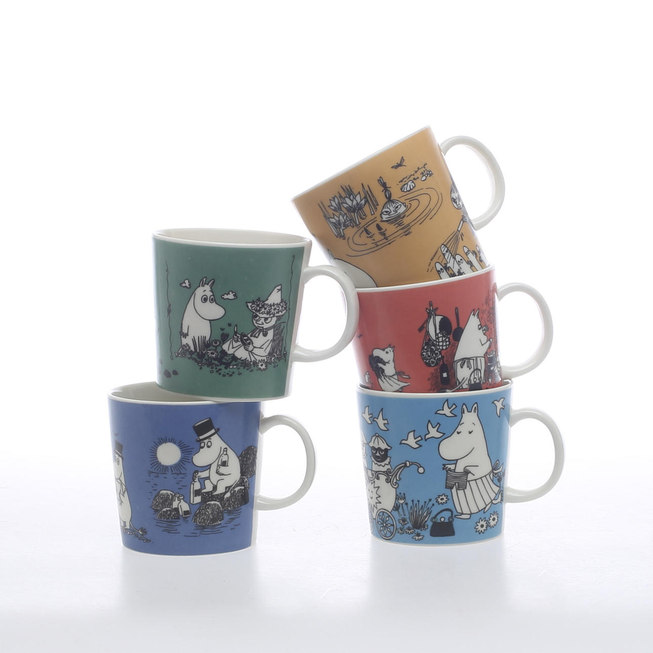 MUMINMUGGAR, 5 st, porslin, Moomin Characters/Bulls, Arabia, Finland.