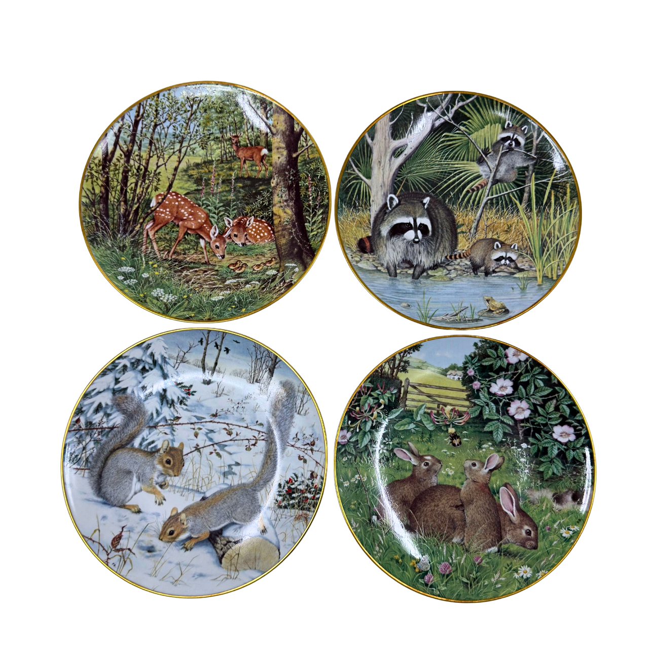 PETER BARRETT. PORSLINSSAMLARTALLRIKAR FRÅN FRANKLIN MINT UR SERIEN "THE WOODLAND YEAR" - ÅR 1981