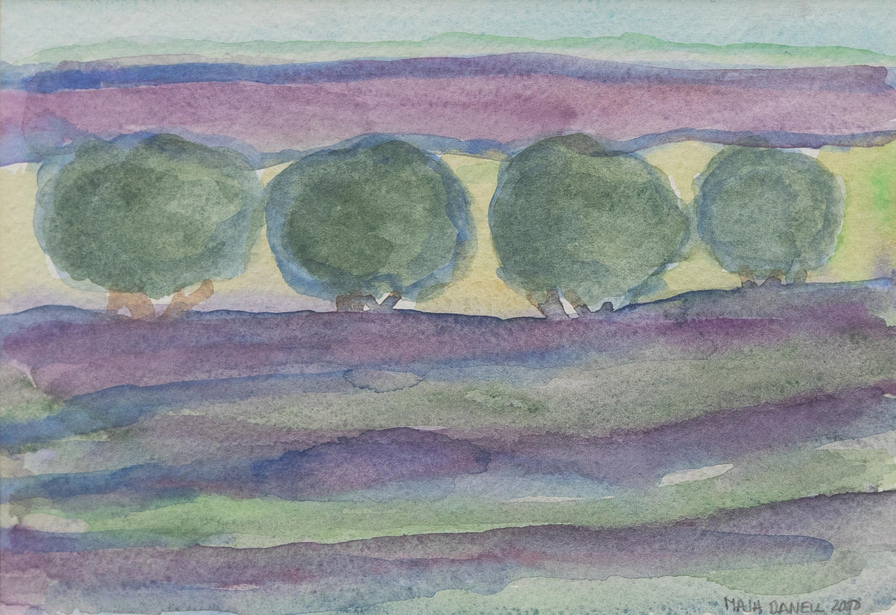 MAJ DANELL (1936-2016). Landscape with trees, watercolour, signed and dated 2000.