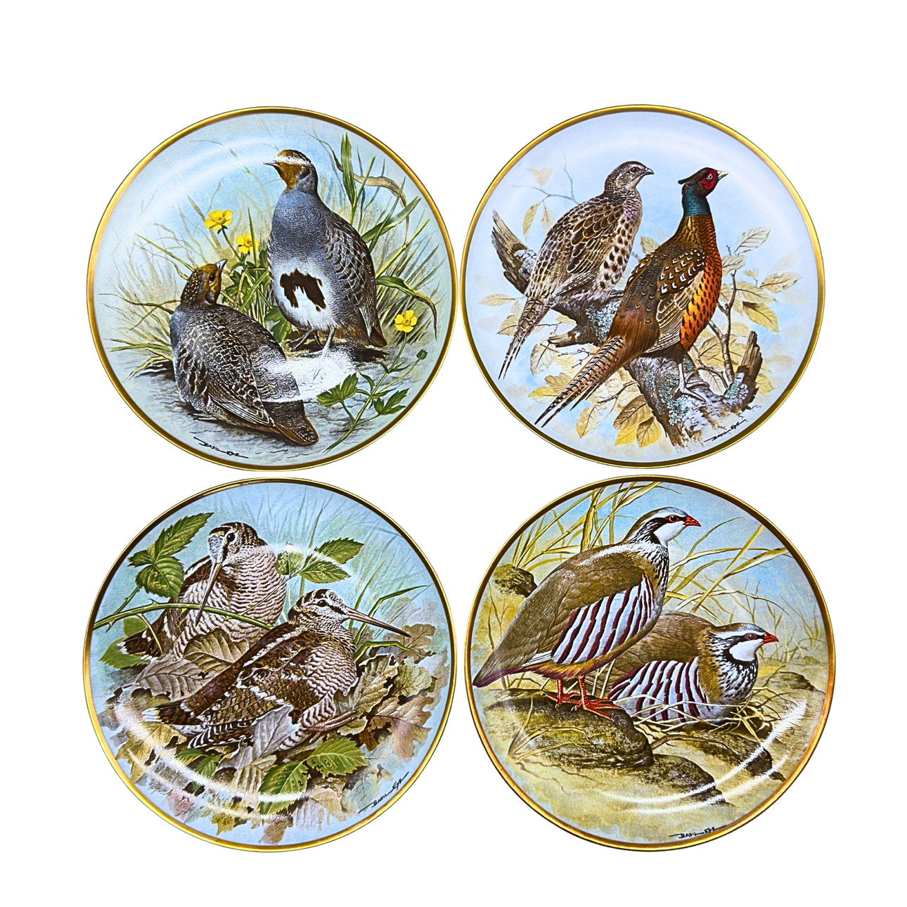 BASIL EDE. PORSLINSTALLRIKAR FRÅN FRANKLIN PORCELAIN UR SERIEN "GAME BIRDS OF THE WORLD" - ÅR 1979, 4 DELAR
