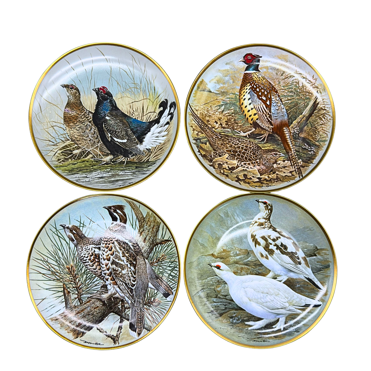 BASIL EDE. FYRA SAMLARTALLRIKAR FRÅN FRANKLIN PORCELAIN UR SERIEN "GAME BIRDS OF THE WORLD" - ÅR 1979
