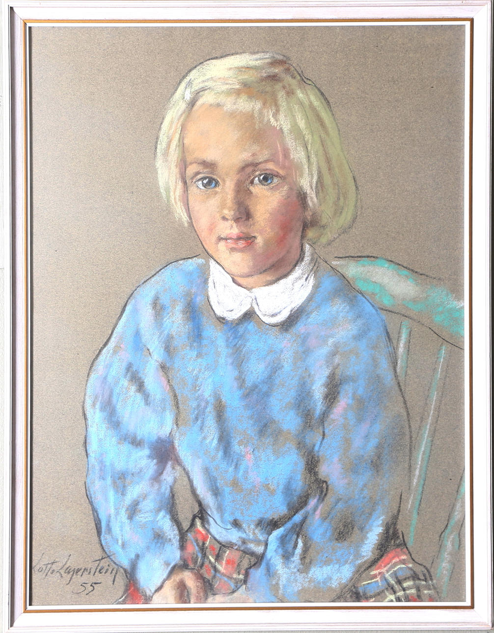 LOTTE LASERSTEIN. Barnporträtt, pastell, signerad och daterad -55.