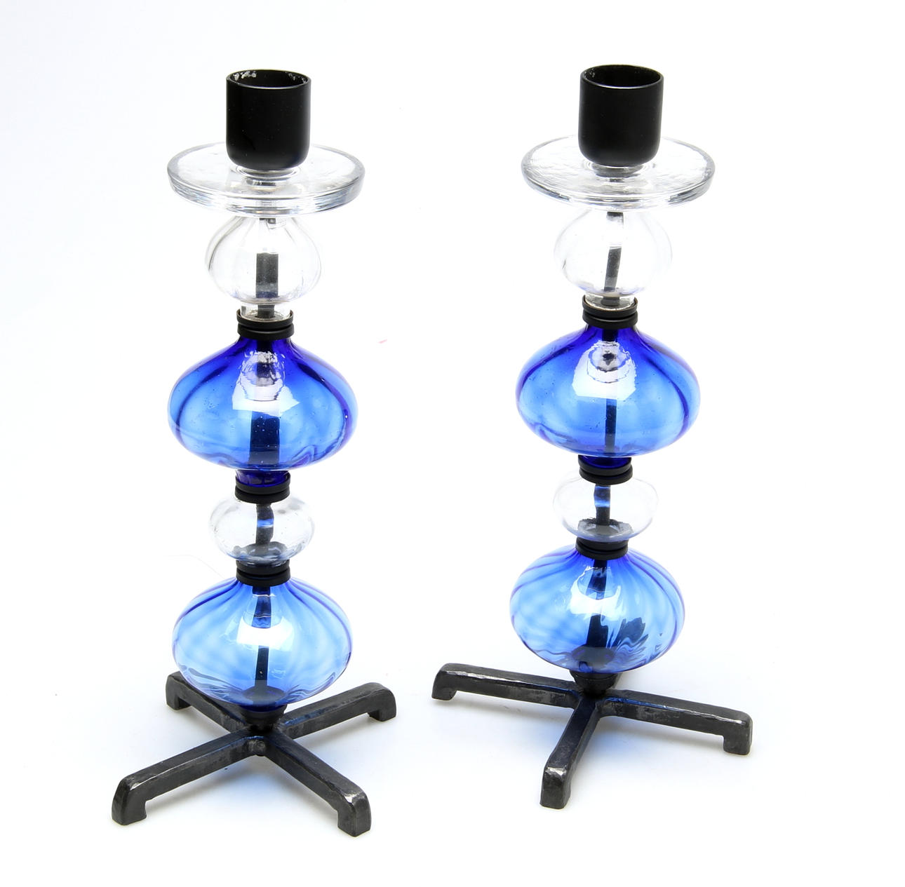 LJUSSTAKAR, 1 par, glas och smide, Erik Höglund, 1900-tal.