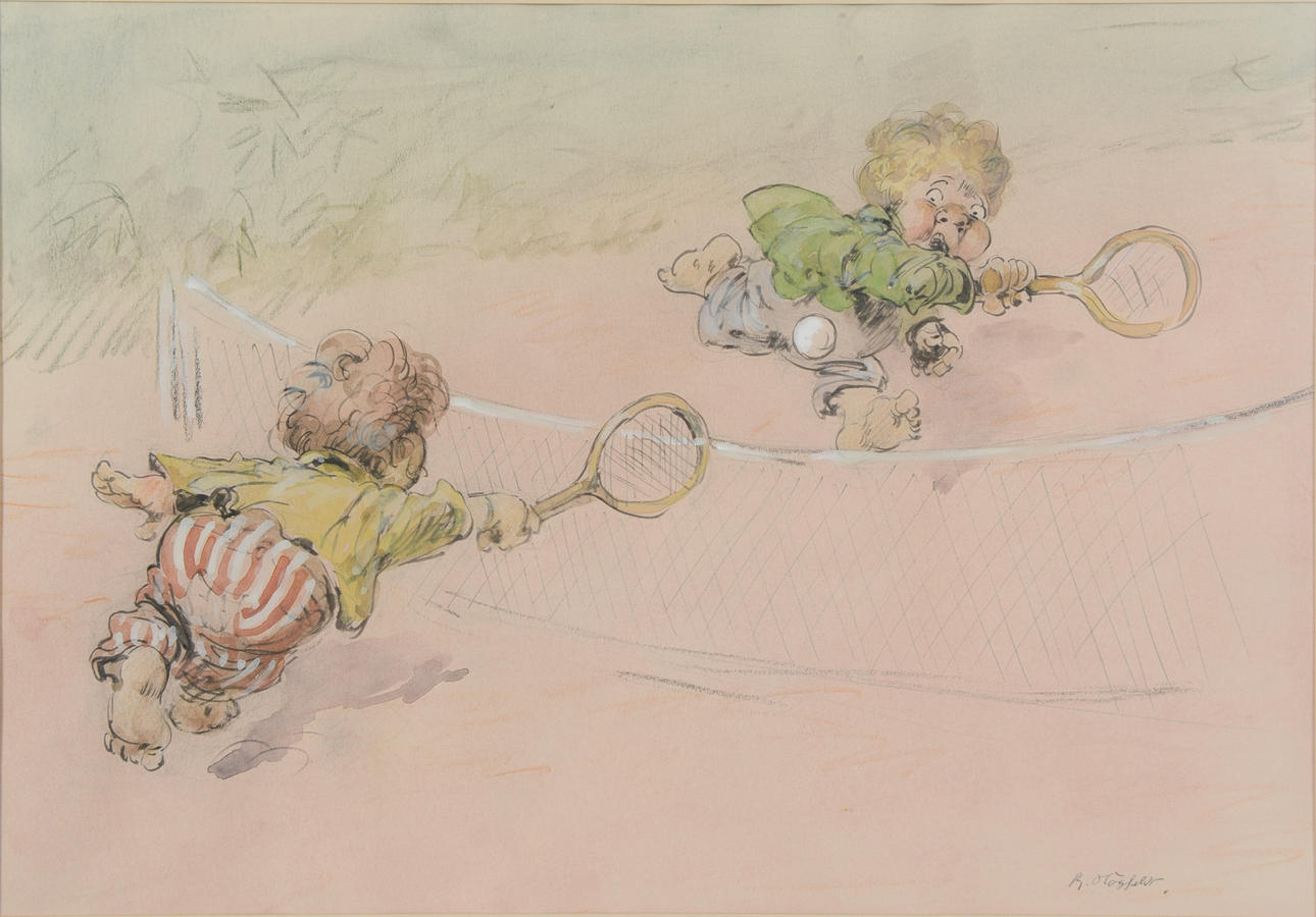 ROBERT HÖGFELDT. "Tennismatch", akvarell, signerad