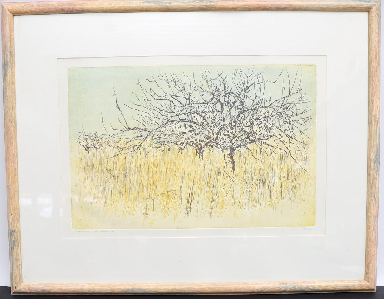 ÖSTEN PORSE. Landscape with trees, color etching.