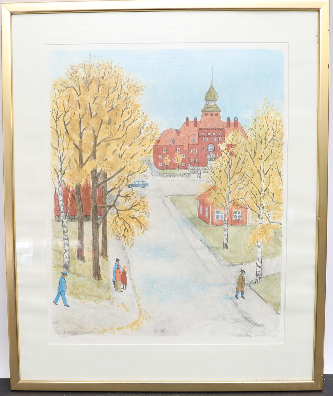 ROLF WIKSTRÖM. Cityscape with figures, colour lithograph, signed and numbered.