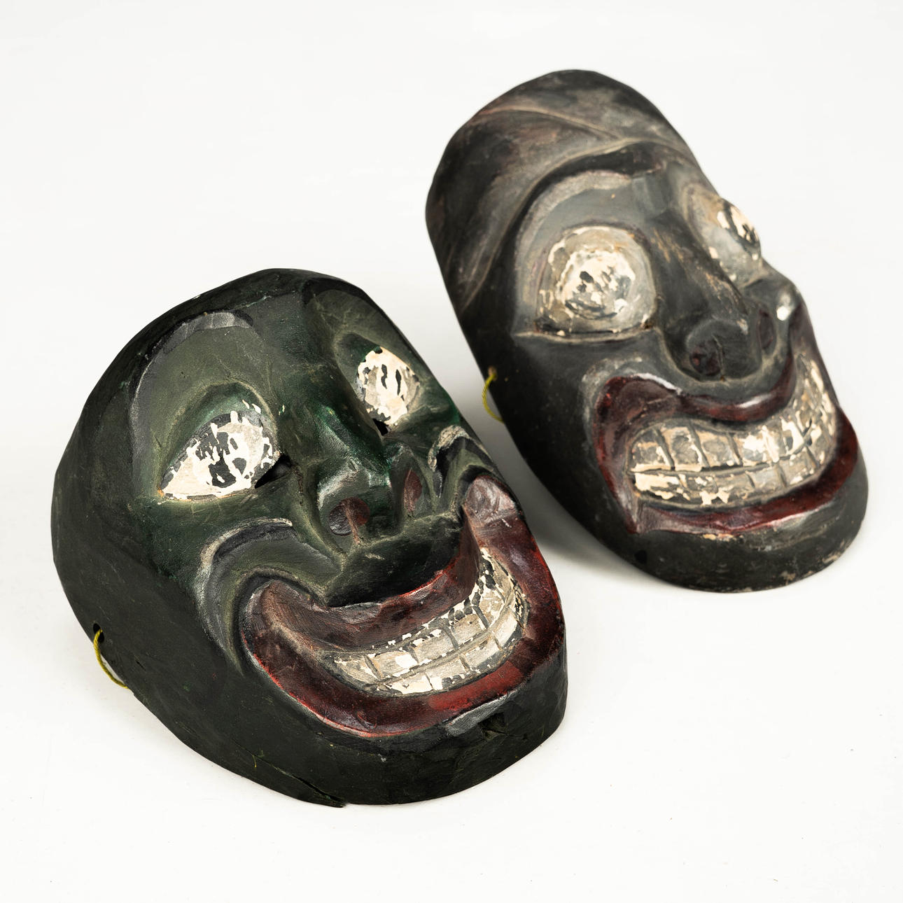 MASKER, 2 st, trä, bemålade, Asien