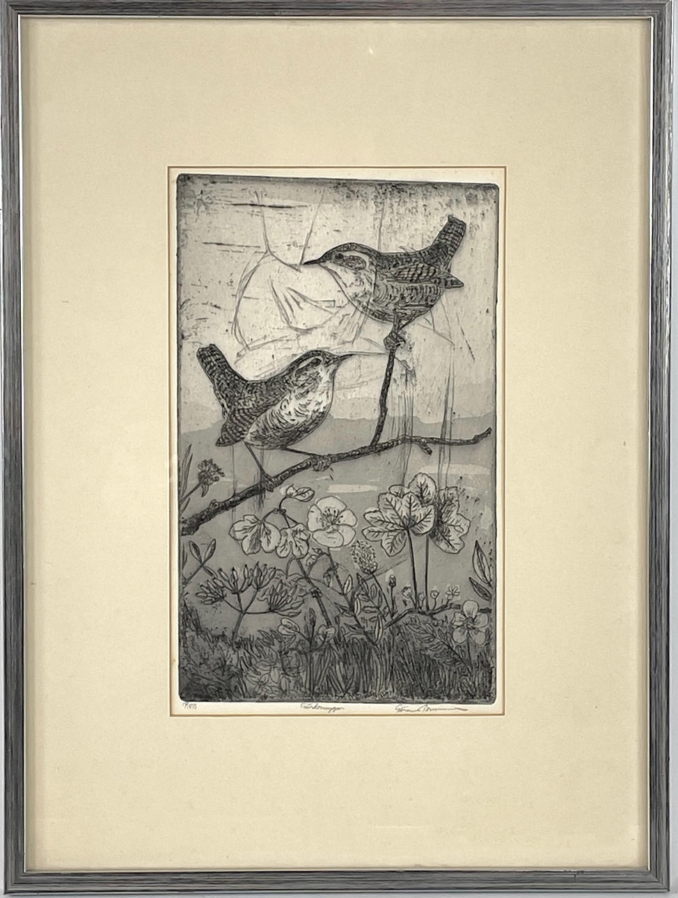 GÖRAN BRUNIUS. "Gärdsmygar", etsning, signerad, provtryck P.GB.