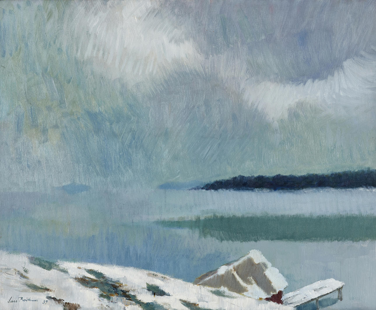 LARS BOETHIUS (1903-1968): "Snötjocka", signerad och daterad Boethius -39, olja på pannå