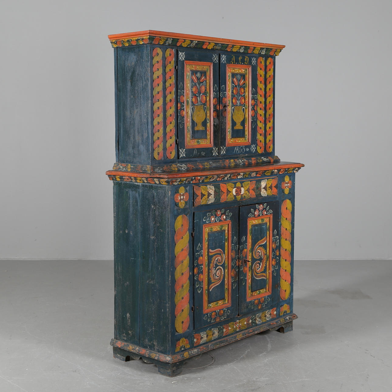 SALSKÅP. allmoge, orginalmålat daterad 1853, Österlen.