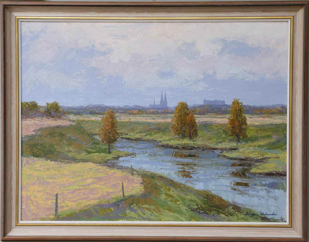 BIRGER WELANDER. Fyrisån, Uppsala, olja på pannå, signerad.