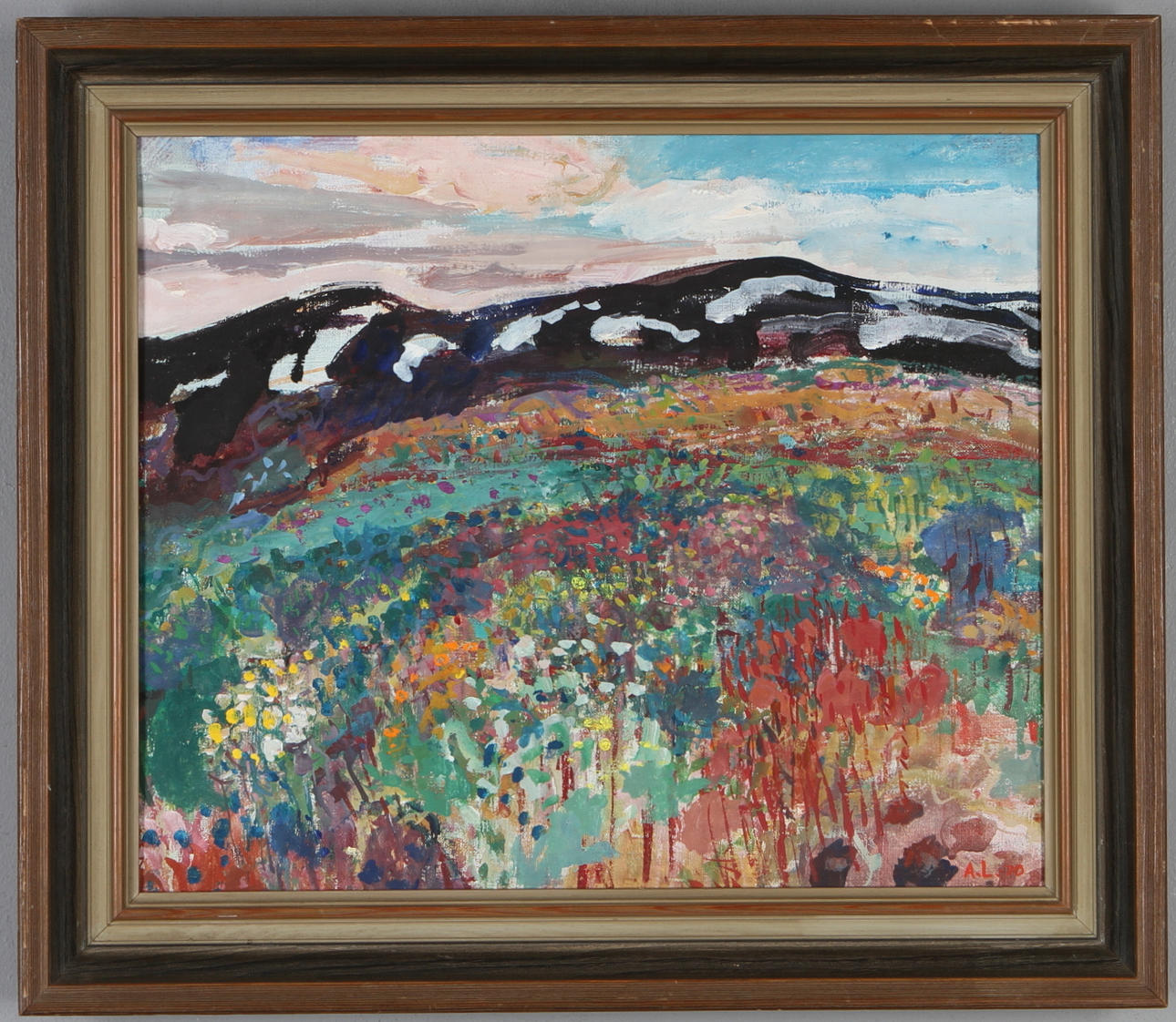 OKÄND KONSTNÄR. Landskap, blandteknik på duk, monogramsignerad A.L. -70.