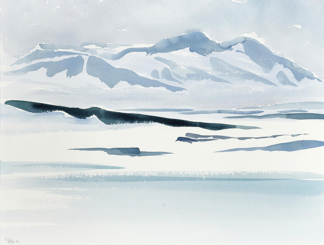 BENGT ELLIS (1923-2007): "Vinter- Funäsdalen", signerad och daterad Ellis -91, akvarell