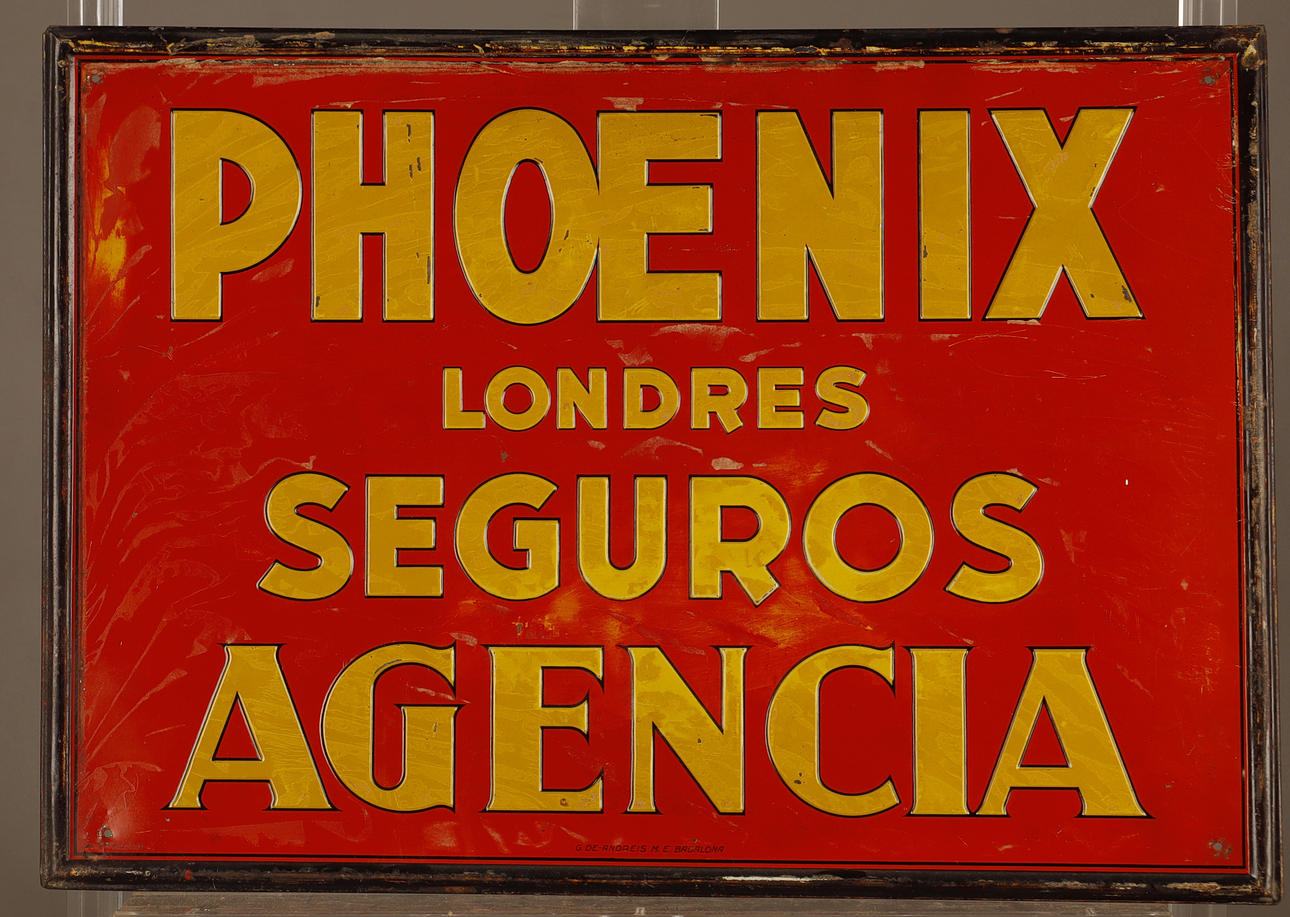Phoenix, reklamskylt i stansad och målad bleckplåt.