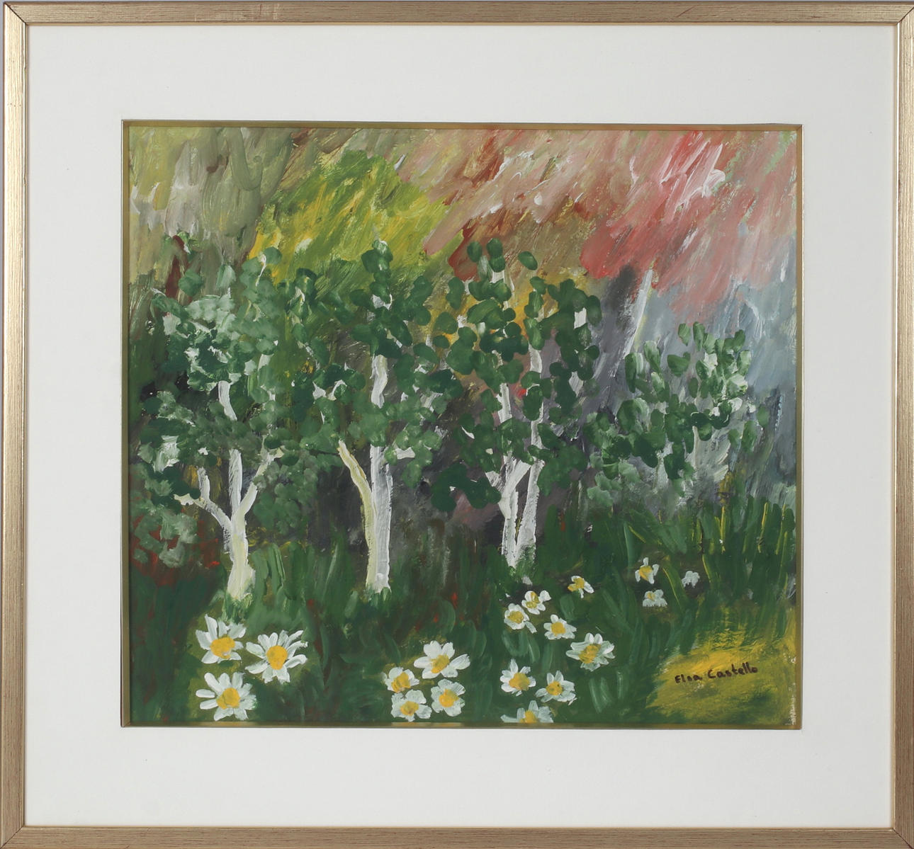 ELSA CASTELLO. Grönskande träd, gouache, signerad