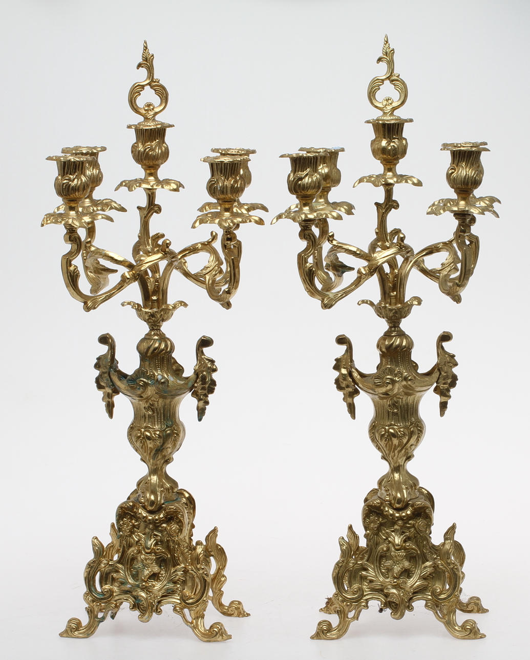 KANDELABRAR, ett par, för 5 ljus, mässing, 19/2000-tal.