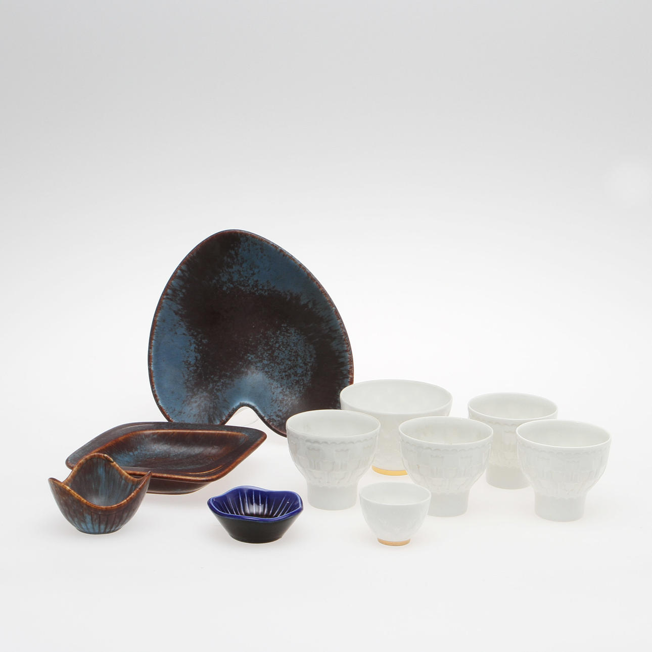 SKÅLAR, 10 st, stengods samt porslin, Gunnar Nylund, Rörstrand.