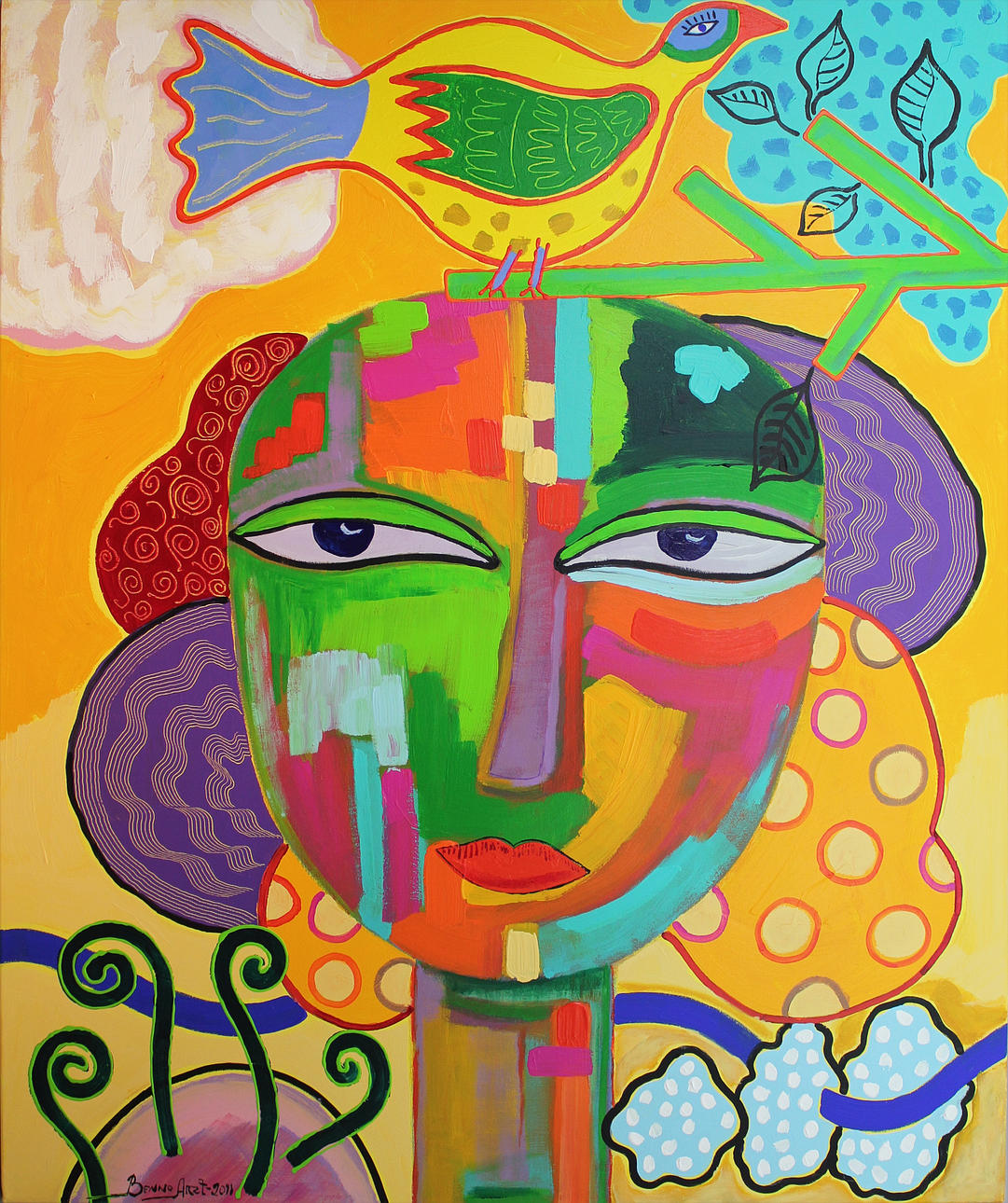 BENNO ARZT. "On top of the head". Akryl på duk. Signerad och daterad 2011.