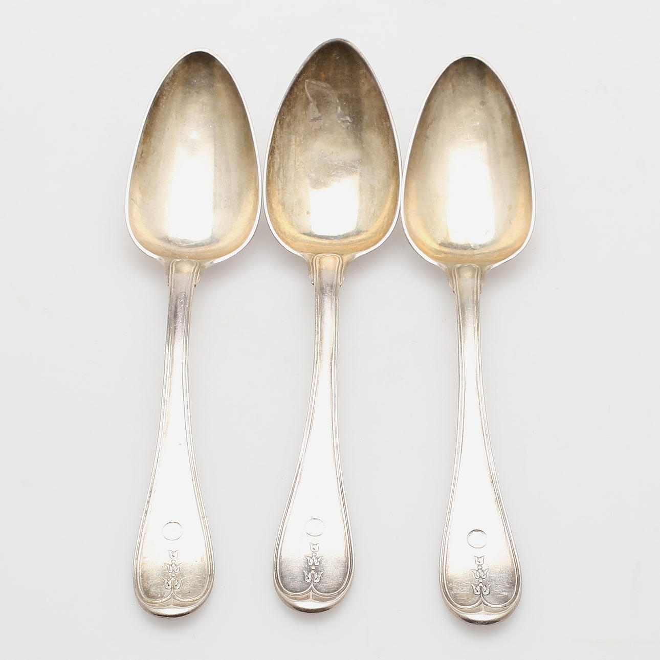 MATSKEDAR, 3 st, silver, modell "Svensk med Bladknoppar", Adolf Zethelius, Stockholm, 1807, vikt 210,30 gram.