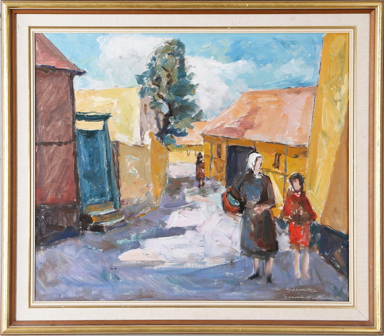 SVEN NIELSEN. Stadsvy från Bornholm, olja på duk, signerad.