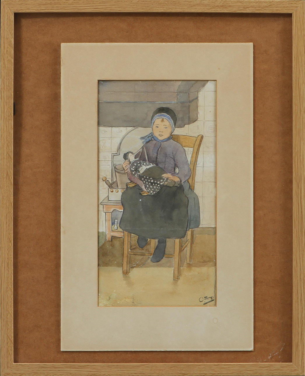 OTTILIA ADELBORG. Sittande flicka, akvarell, sign.