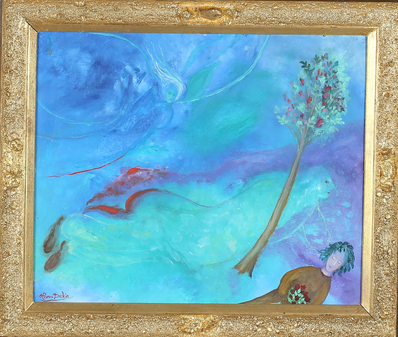 HANS BELIN. "Impressioner i solnedgång", gouache på pannå, signerad.