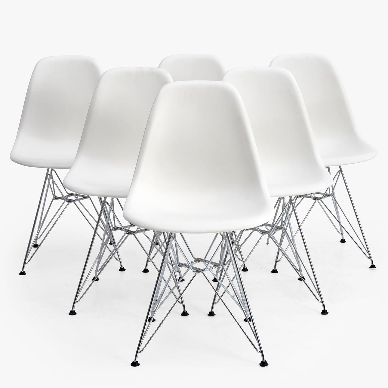 CHARLES & RAY EAMES. Chairs, 6 pcs, "Eames Plastic Chair", Vitra, marked underneath.