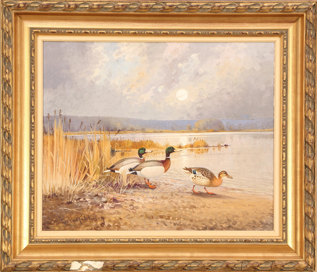 EJNAR KOHLMAN. TAVLA, olja duk, signerad Ejnar Kohlman, änder vid vattnet.