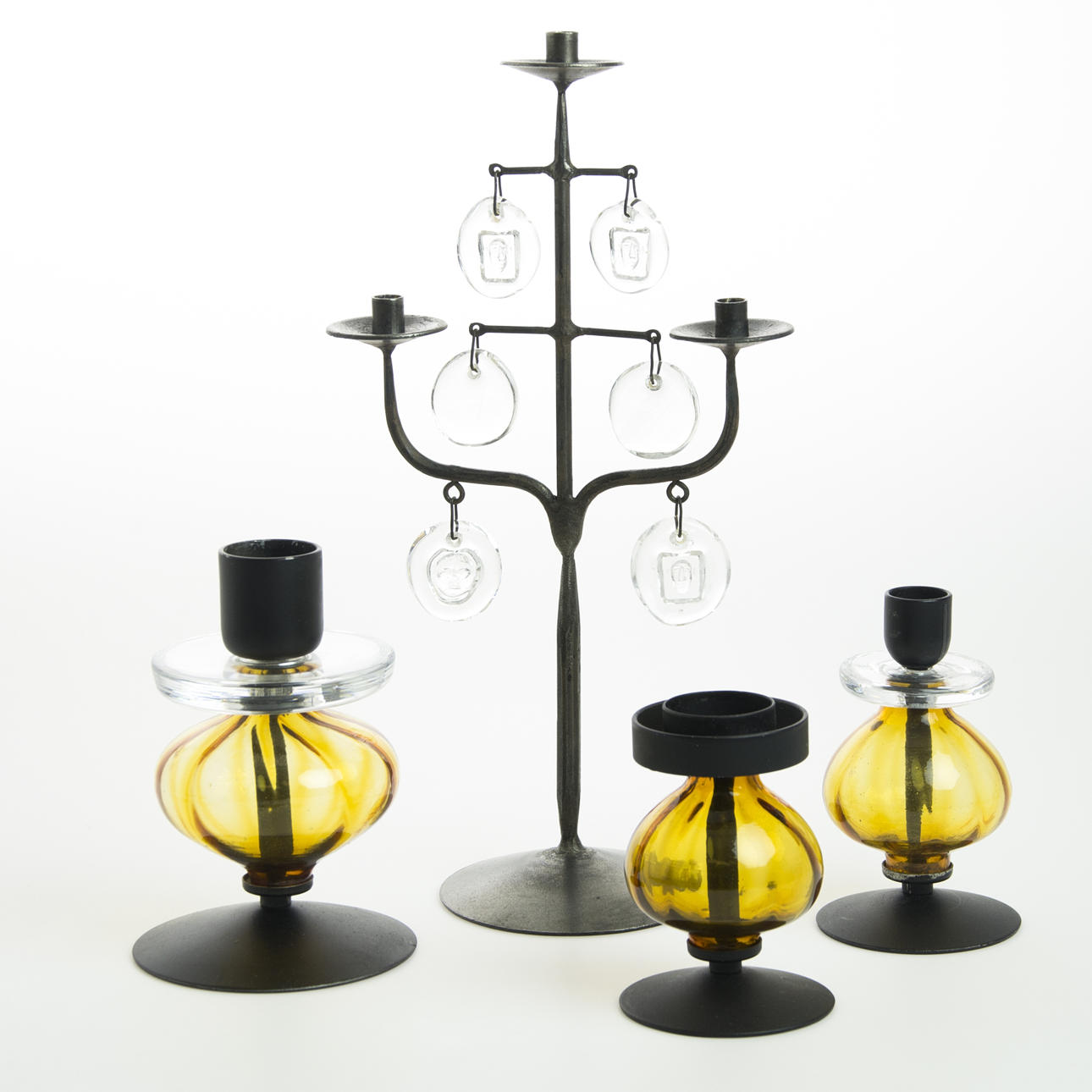 LJUSSTAKAR, 4 stycken, glas/smide, Erik Höglund.