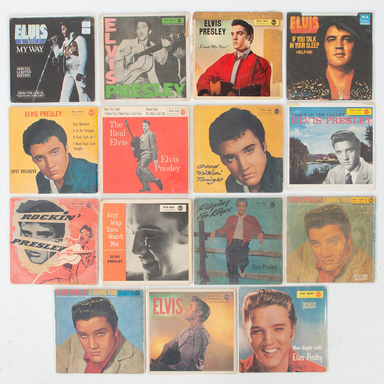 ELVIS PRESLEY. 7" singles, 15 pieces.
