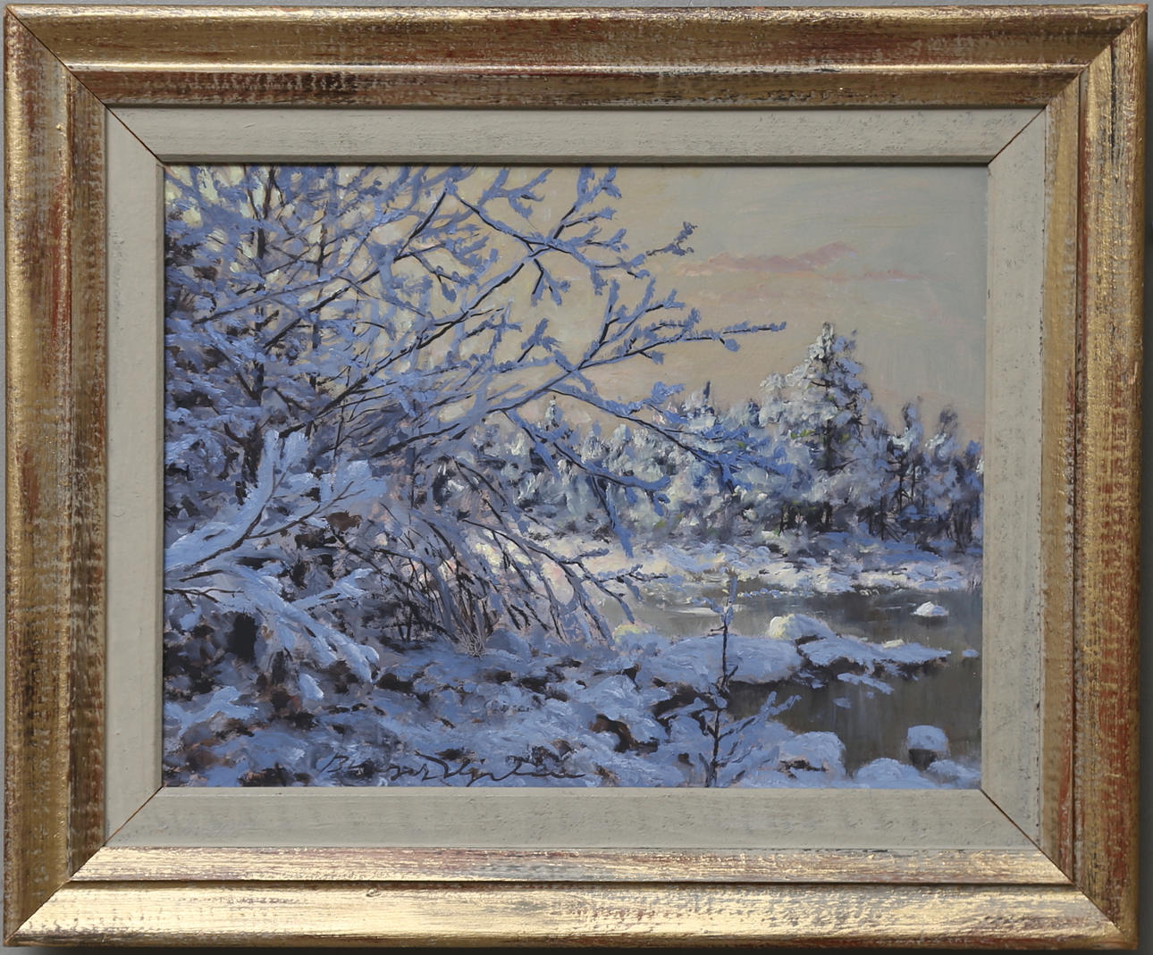 BIRGER HJELM. "Rimfrost". Olja på pannå. Signerad samt daterad a tergo 1953.