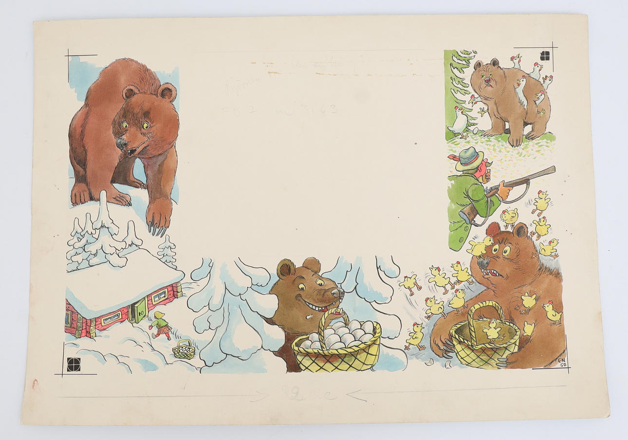 EINAR NORELIUS. Motif with bear, mixed media, monogram signed and dated 50.