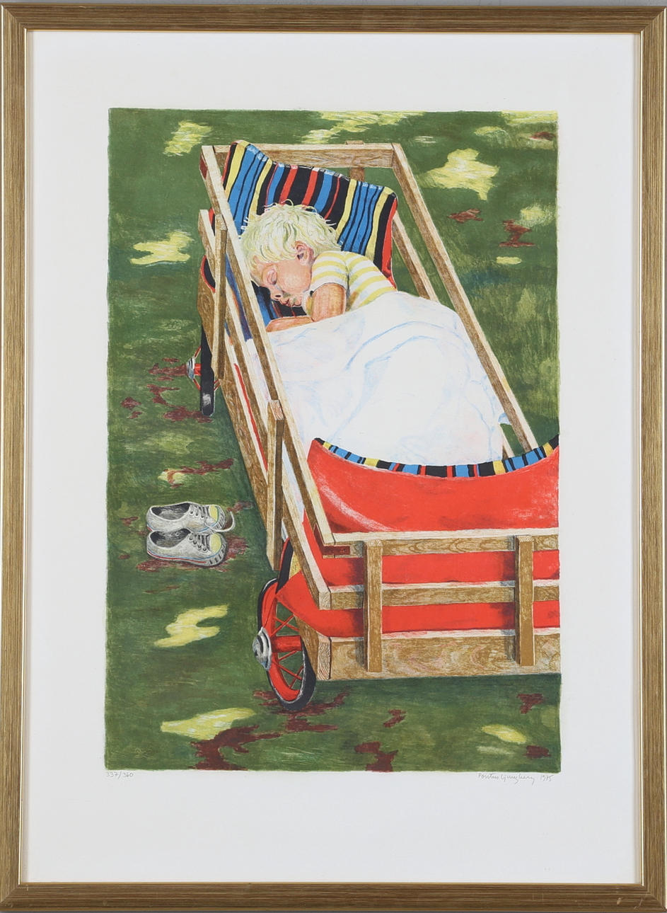 PONTUS LJUNGBERG. Sovande pojke, färglitografi, signerad samt numrerad.