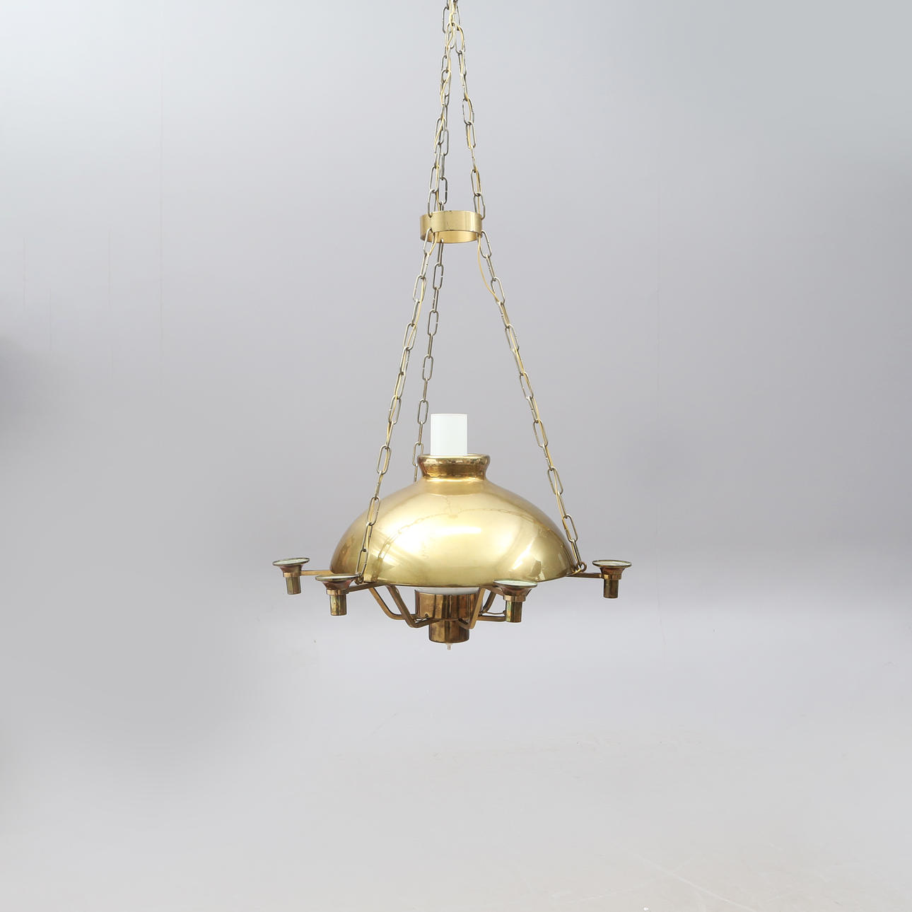 CHANDELIER, brass, 6 light arms.