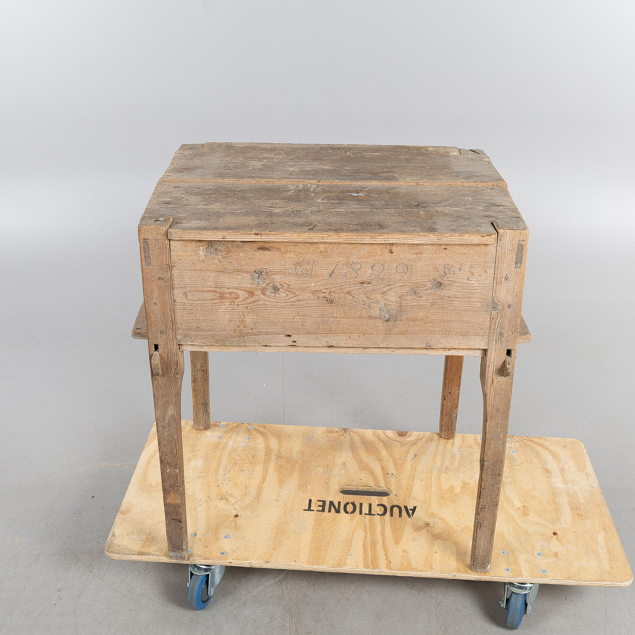 TABLE, with storage, provincial, pine, dated 1829.