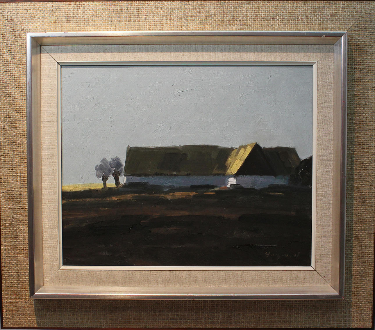 BENGT HILLGRUND. Bondgården. Olja på duk. Signerad Hillgrund.