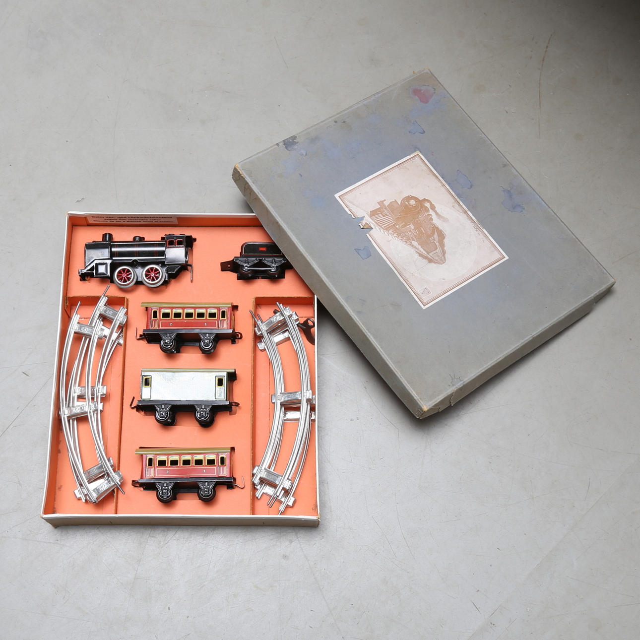 TÅGBANA, 11 delar, litograferad plåt, Kraus, Tyskland.