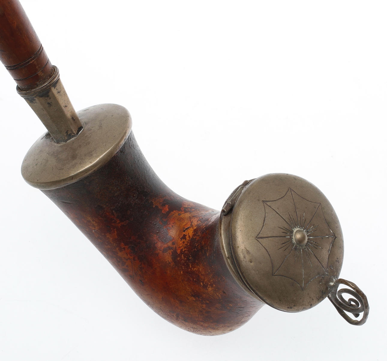 PIPHUVUD med SKAFT, silverbeslag, Carl Lindström eller Claes Christian Carlén, Borås, 1800-talets första hälft.