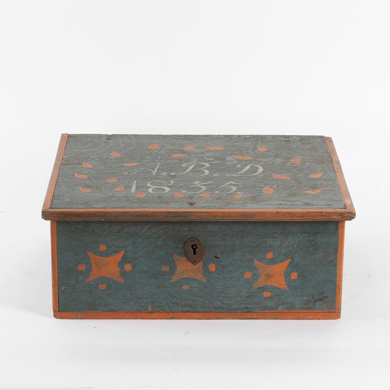 BOX, folk art, painted wood, dated 1835.