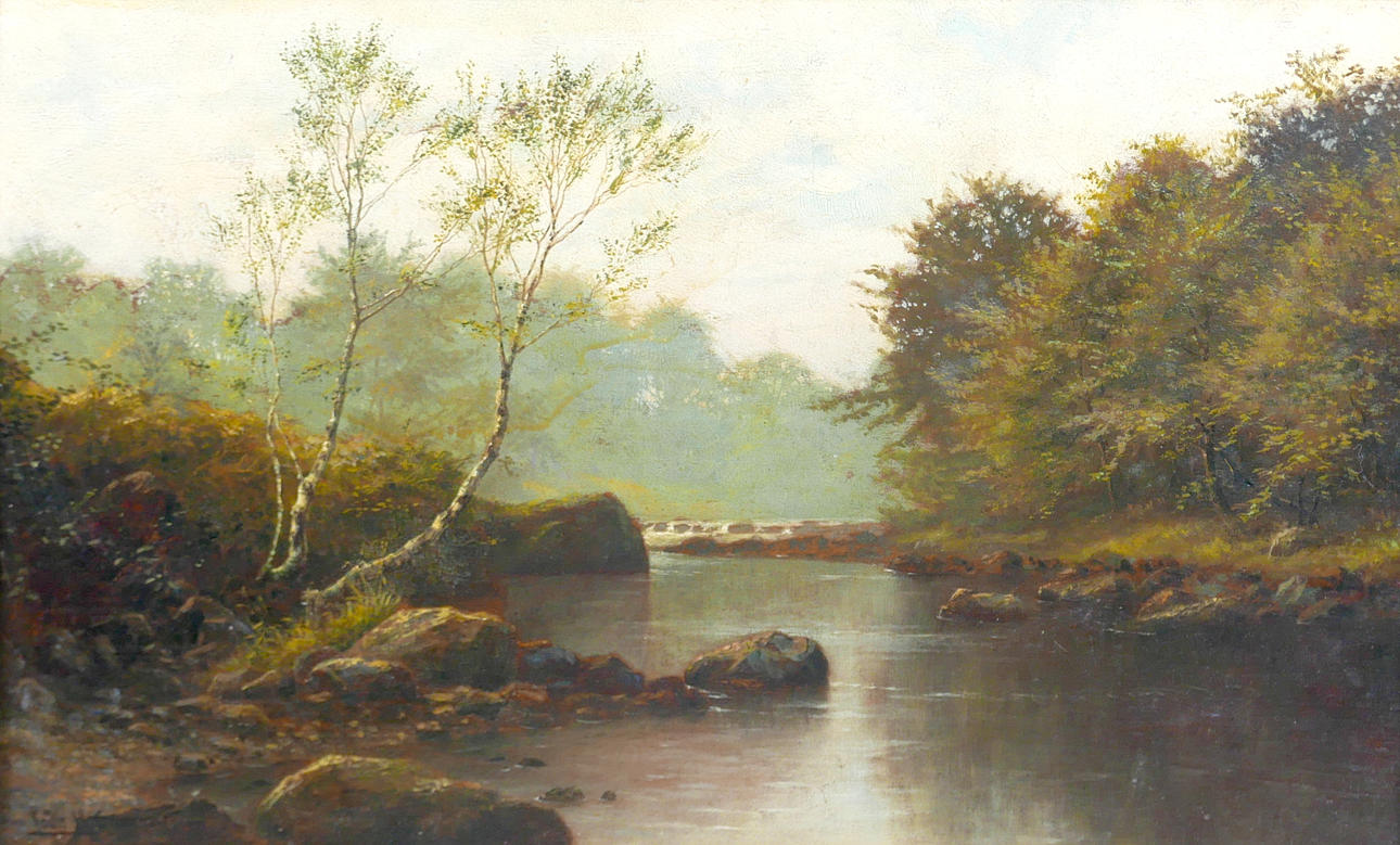 LOUIS H. GRIMSHAW (BRITISH, 1870-1944): RIVER LANDSCAPE.