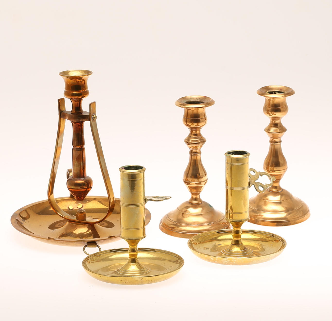 LJUSSTAKAR, 5 st, mässing bland annat Skultuna Bruk.