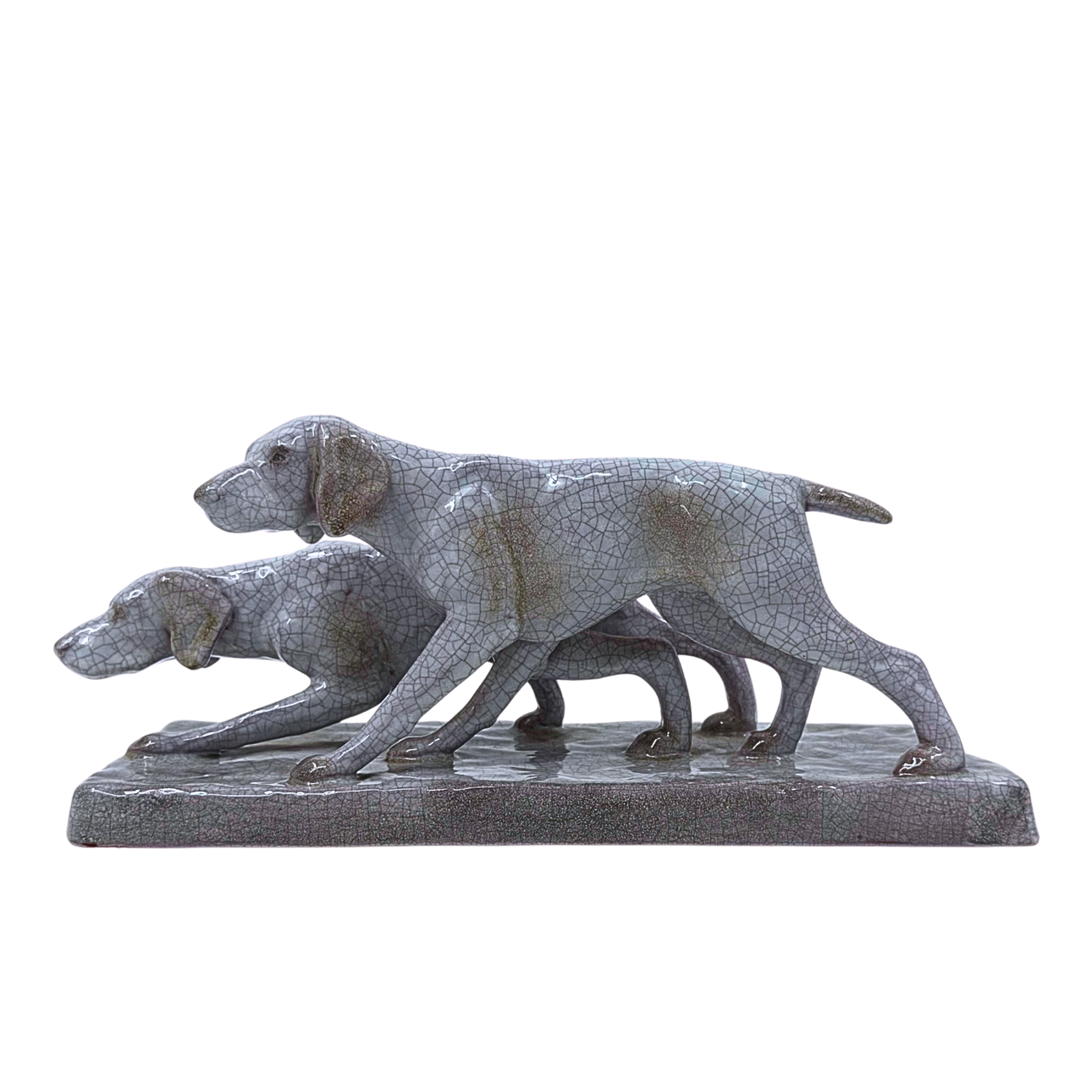 ELSE BACH. ART DÈCO SKULPTUR "JAGDHUNDE" - KARLSRUHER MAJOLIKA MANUFAKTUR